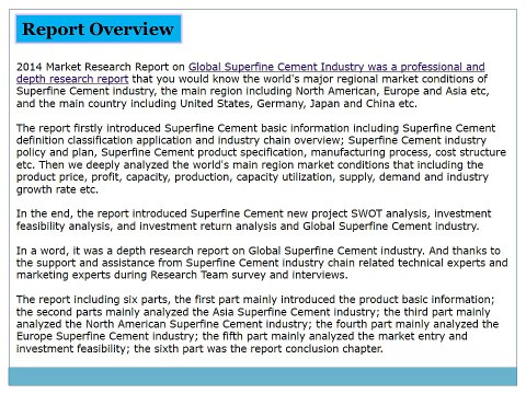 Global Superfine Cement Market 2014 Size, Share, Growth, Trends, Demand and Forecast