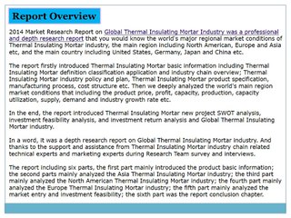 Global Thermal Insulating Mortar Market 2014 Size, Share, Growth, Trends, Demand and Forecast