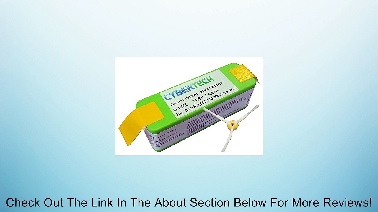 Lithium Li-Ion 4400mAh Replacement Battery for iRobot Roomba 500, 600, 700, 800 Series and Scooba 450, High Capacity 4.4Ah, SUPER LONG-LIFE (800 CYCLE TIMES) by CyberTech, With Free Bonus Side Brush, 880 510 530 532 535 540 545 550 552 560 562 570 580 581