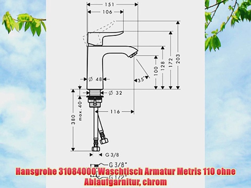 Hansgrohe 31084000 Waschtisch Armatur Metris 110 ohne Ablaufgarnitur chrom