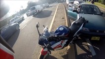 Violent Motorcycle Rearend accident causes multiple car crash!