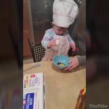 Cooking genius : 16 month old girl cracking an egg better than most adults.