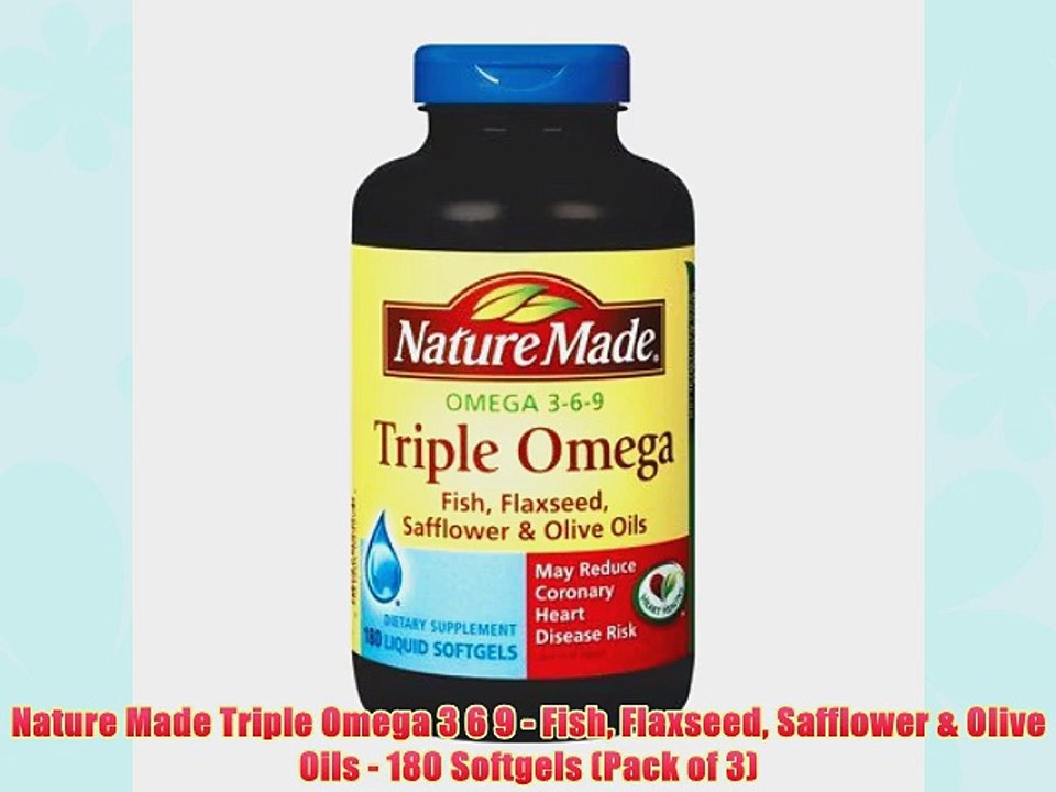 Nature Made Triple Omega 3 6 9 - Fish Flaxseed Safflower & Olive Oils - 180 Softgels (Pack