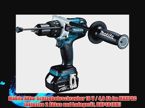 Makita Akku-Schlagbohrschrauber 18 V / 40 Ah im MAKPAC inklusive 2 Akkus und Ladeger?t DHP481RMJ
