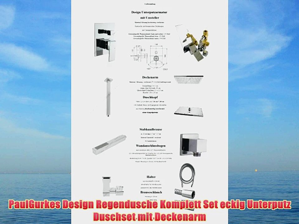 PaulGurkes Design Regendusche Komplett Set eckig Unterputz Duschset mit Deckenarm
