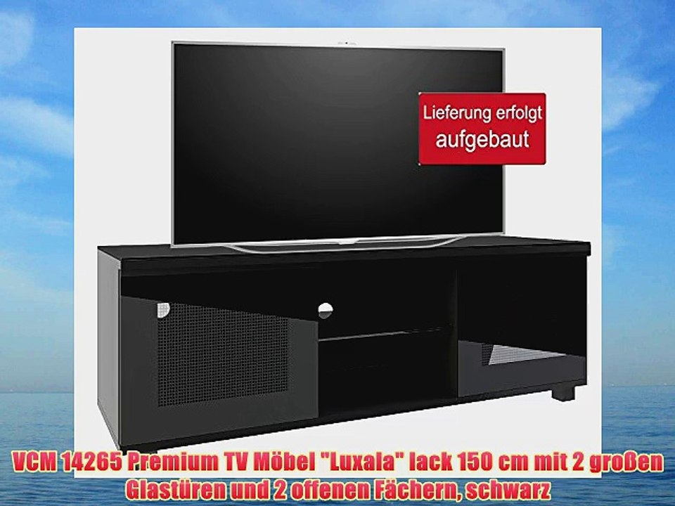 VCM 14265 Premium TV M?bel Luxala lack 150 cm mit 2 gro?en Glast?ren und 2 offenen F?chern
