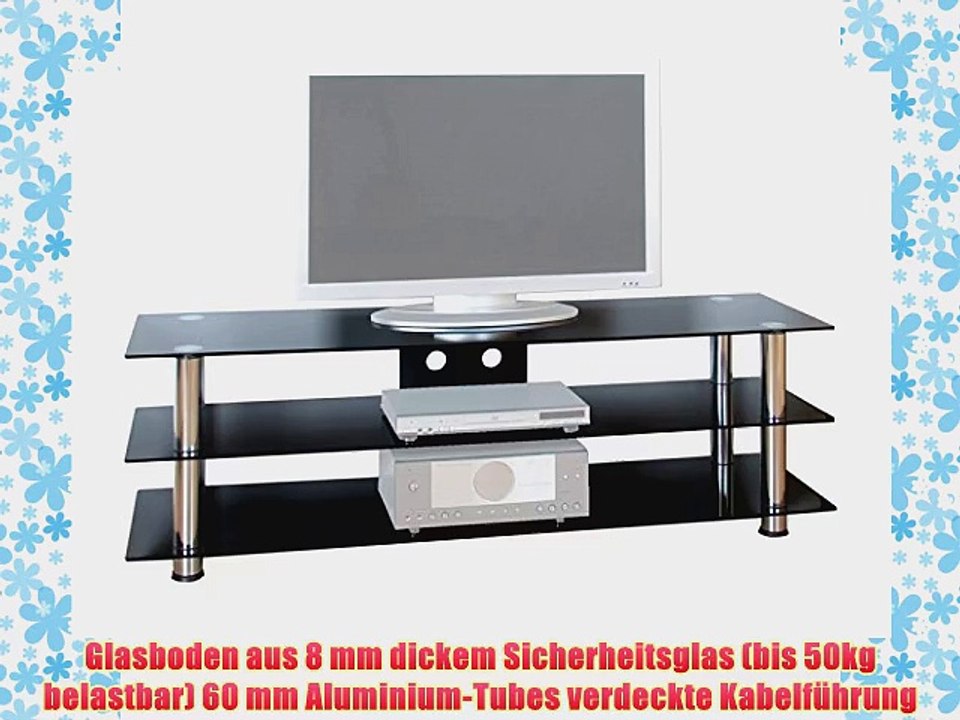 Gro?er Glas TV Tisch Fernsehtisch Rack Schwarzglas Regal aus 8 mm Sicherheitsglas 1585 x 46