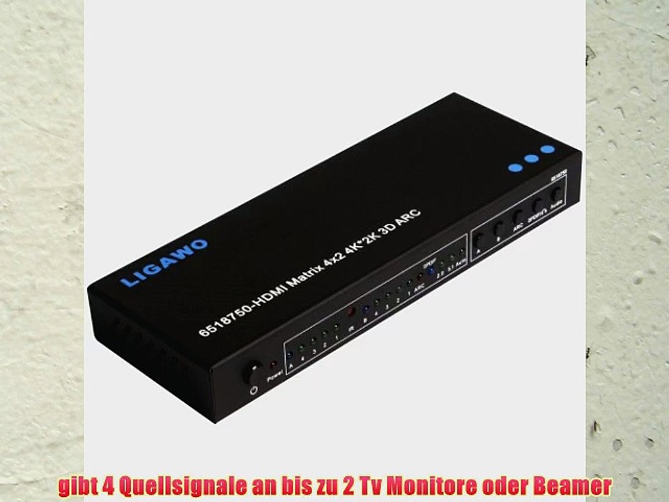 Ligawo ? HDMI Matrix 4x2 - Premium 1080p 3D 4K*2K ARC EDID Steuerung - 4 Eing?nge an 2 Ausg?nge