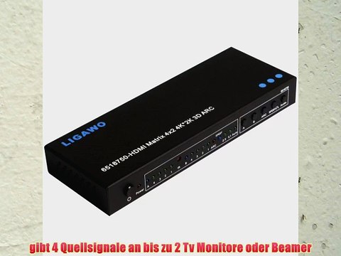 Ligawo ? HDMI Matrix 4x2 - Premium 1080p 3D 4K*2K ARC EDID Steuerung - 4 Eing?nge an 2 Ausg?nge