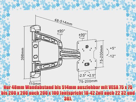 St?rch Vollbewegliche Double-Flex-200 TV Wandhalterung mit 48 bis 514 mm Wandabstand und 35Kg