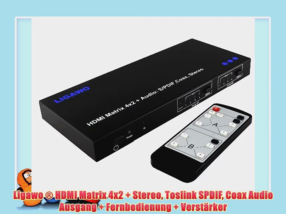 Ligawo ? HDMI Matrix 4x2   Stereo Toslink SPDIF Coax Audio Ausgang   Fernbedienung   Verst?rker