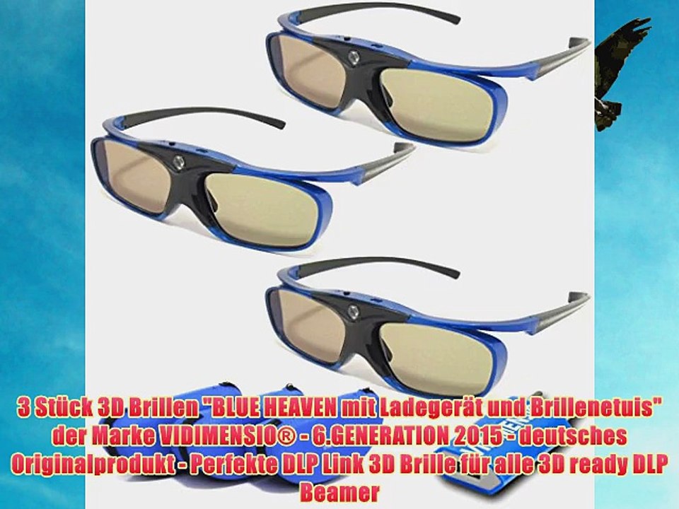 3 St?ck 3D Brillen BLUE HEAVEN mit Ladeger?t und Brillenetuis der Marke VIDIMENSIO? - 6.GENERATION
