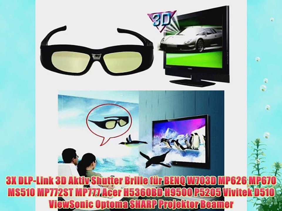 3X DLP-Link 3D Aktiv Shutter Brille f?r BENQ W703D MP626 MP670 MS510 MP772ST MP777 Acer H5360BD
