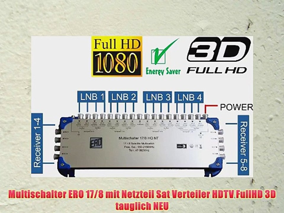 Multischalter ERO 17/8 mit Netzteil Sat Verteiler HDTV FullHD 3D tauglich NEU