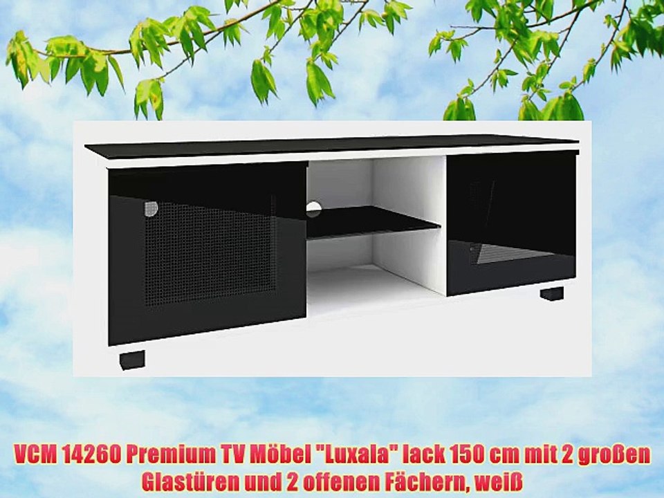 VCM 14260 Premium TV M?bel Luxala lack 150 cm mit 2 gro?en Glast?ren und 2 offenen F?chern