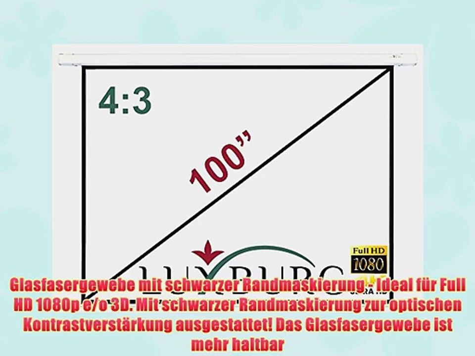 Luxburg? 100 203x152 cm Full HD 3D Motor-Leinwand Beamer Projektionsleinwand mit Funkfernbedingung