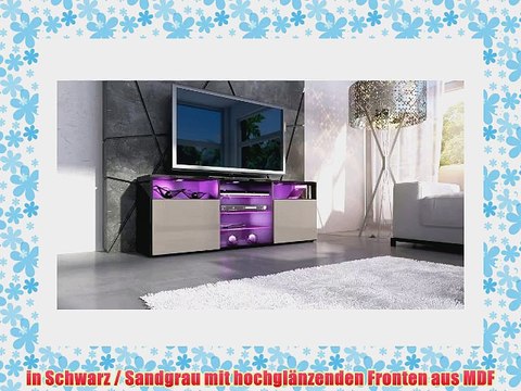 TV Board Lowboard Granada in Schwarz / Sandgrau Hochglanz