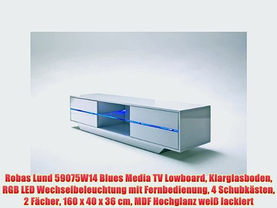 Robas Lund 59075W14 Blues Media TV Lowboard Klarglasboden RGB LED Wechselbeleuchtung mit Fernbedienung