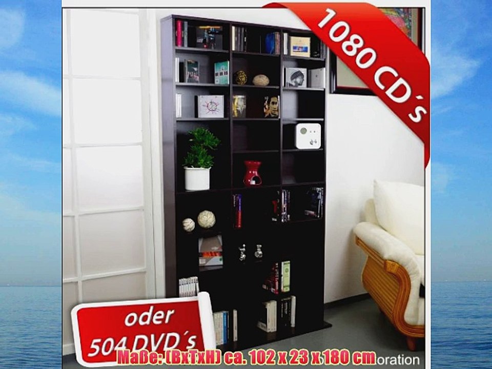 CD DVD Regal 102x23x180cm mocca bis 1080CDs Regalwand Wandregal