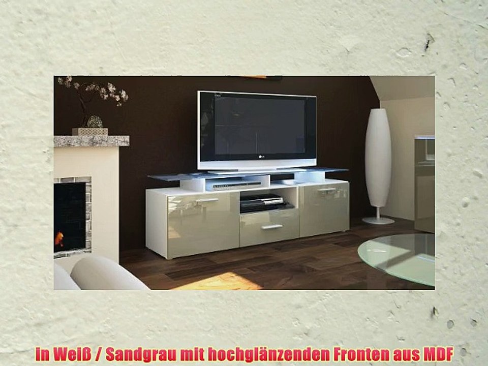 TV Board Lowboard Almada in Wei? / Sandgrau Hochglanz