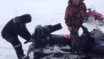 Guy swallowed by snowmobile : hilarious FAIL!