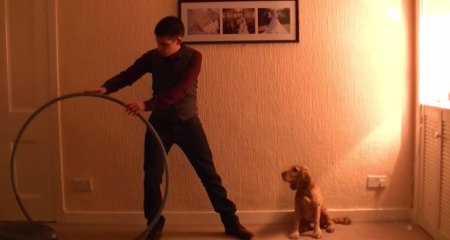 Fudge the Dog Vanishes in Mesmerizing Hoop Trick