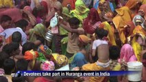 Women beat men and tear off their clothes during Indian festival