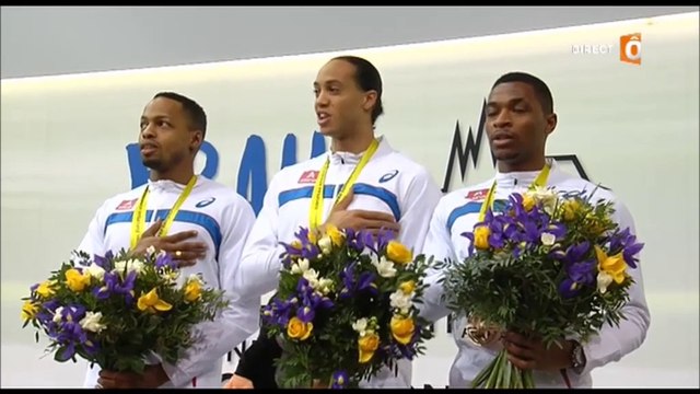 ChE athlé en salle, 60m haies H, mars 2015 (podium du triplé français historique)