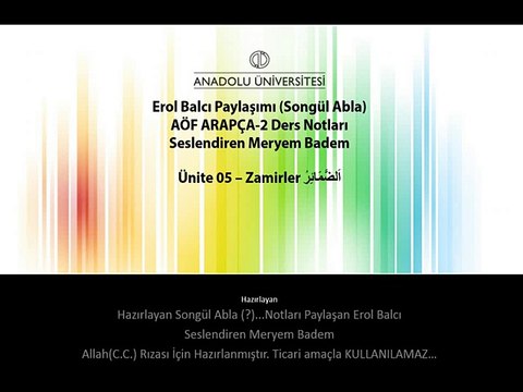 ARA1002 ARAPÇA II 5. Ünite ErolBalcı Ders Notları Zamirler
