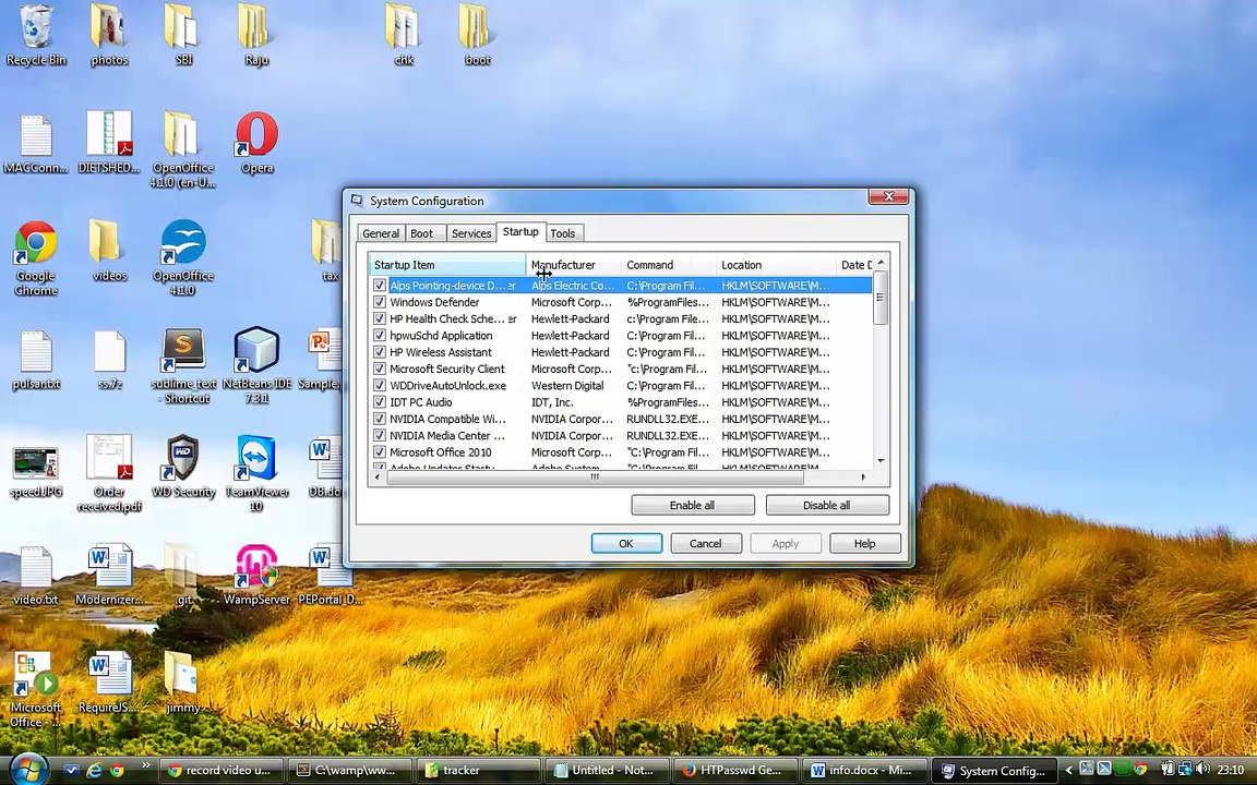 Speed up your windows by disabling startup tasks