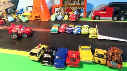 Disney Pixar Cars with Funny Car Lightning McQueen doing Stunts in Radiator Springs