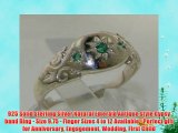 925 Solid Sterling Silver Natural Emerald Antique style Gypsy band Ring - Size 9.75 - Finger