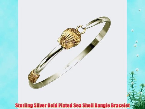 Sterling Silver Gold Plated Sea Shell Bangle Bracelet