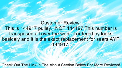 Lawn Mower Spindle Pulley, Replaces AYP 144917 Review