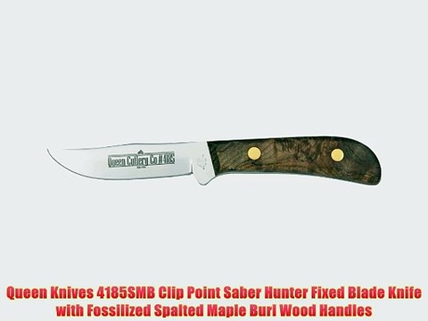Queen Knives 4185SMB Clip Point Saber Hunter Fixed Blade Knife with Fossilized Spalted Maple