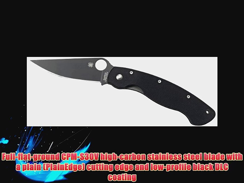 Spyderco Military Model G-10 Black Blade Plain Edge Knife Black