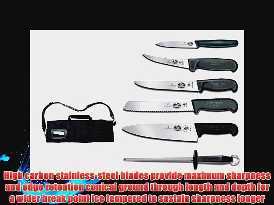 Victorinox 7-Piece Fibrox Handle Cutlery Set with Black Canvas Knife Roll