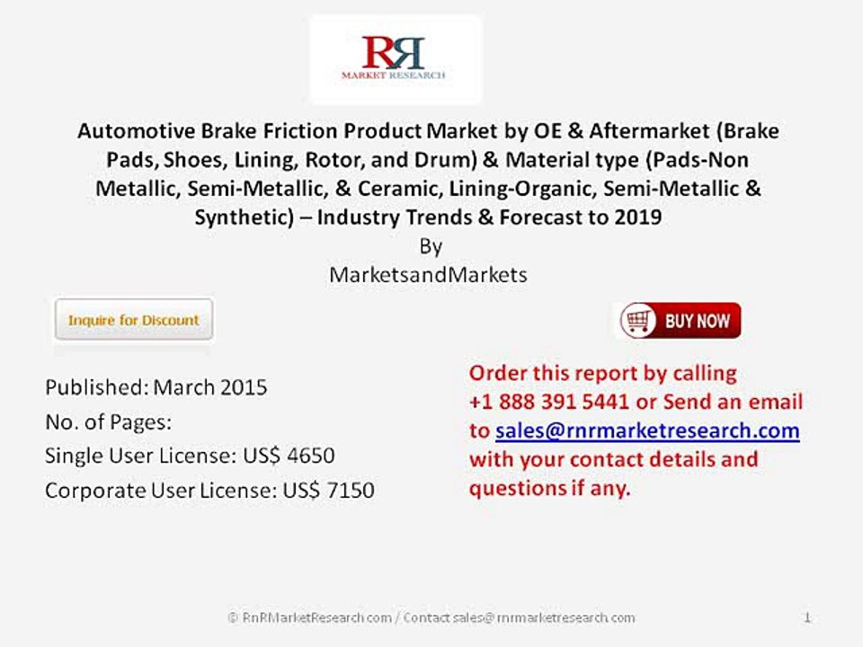 Worldwide Automotive Brake Friction Product Market Trends 2019 by Material type (Pads-Non Metallic, Semi-Metallic, & Cer