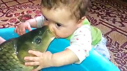 Fish and A Baby Kisses Each Other – Incredible Video