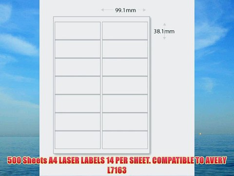500 Sheets A4 LASER LABELS 14 PER SHEET. COMPATIBLE TO AVERY L7163