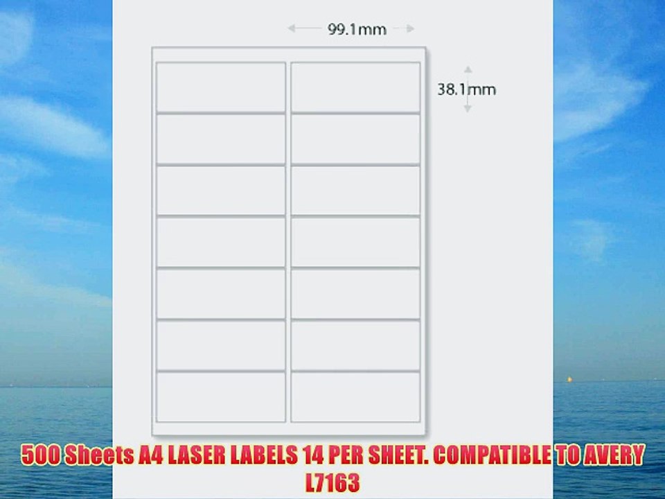 500 Sheets A4 LASER LABELS 14 PER SHEET. COMPATIBLE TO AVERY L7163