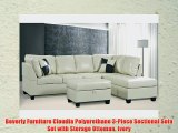 Beverly Furniture Cloudia Polyurethane 3-Piece Sectional Sofa Set with Storage Ottoman Ivory