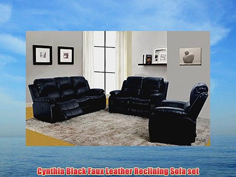 Cynthia Black Faux Leather Reclining Sofa set