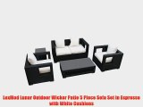 LexMod Lunar Outdoor Wicker Patio 5 Piece Sofa Set in Espresso with White Cushions