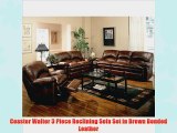Coaster Walter 3 Piece Reclining Sofa Set in Brown Bonded Leather