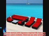 Luxxella Outdoor Patio Wicker BELLA 9 Pc Red Sofa Sectional Furniture All Weather Wicker Couch