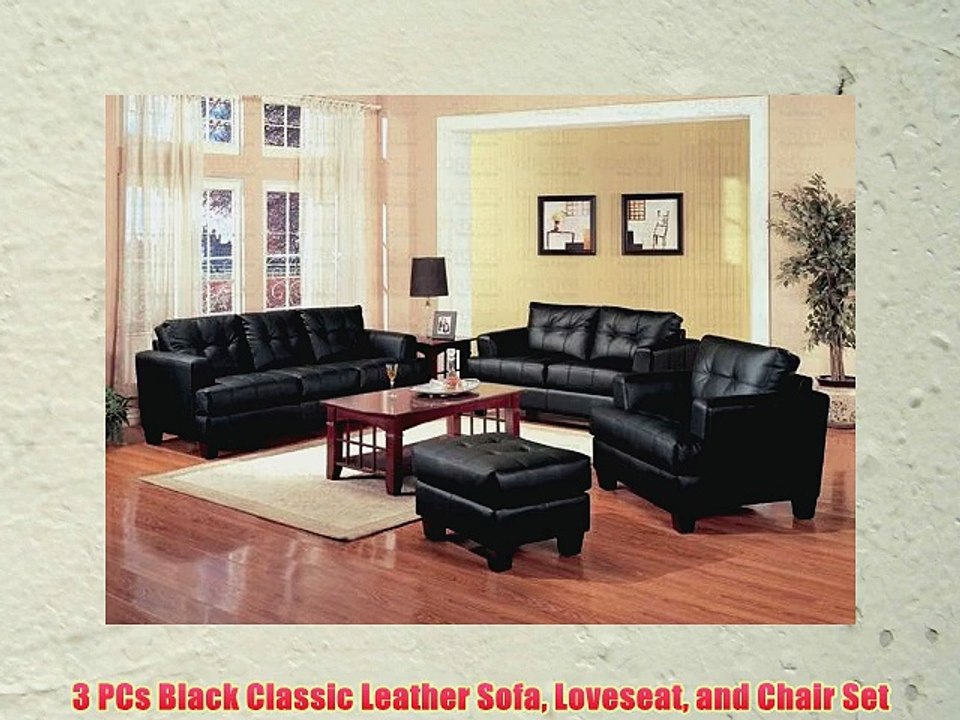 3 PCs Black Classic Leather Sofa Loveseat and Chair Set