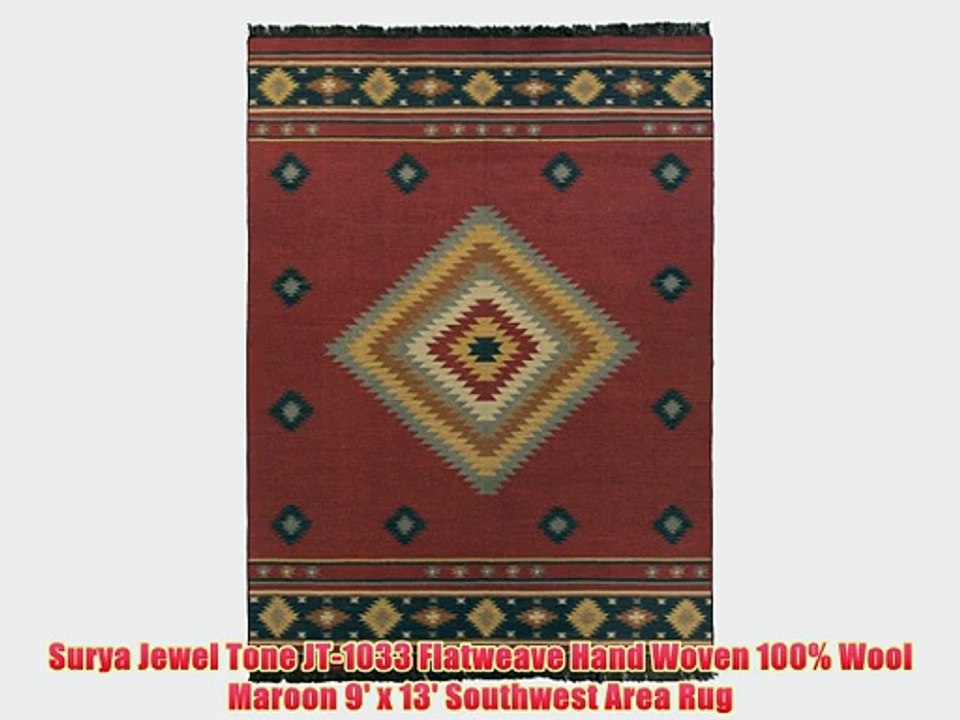 Surya Jewel Tone JT-1033 Flatweave Hand Woven 100% Wool Maroon 9' x 13' Southwest Area Rug