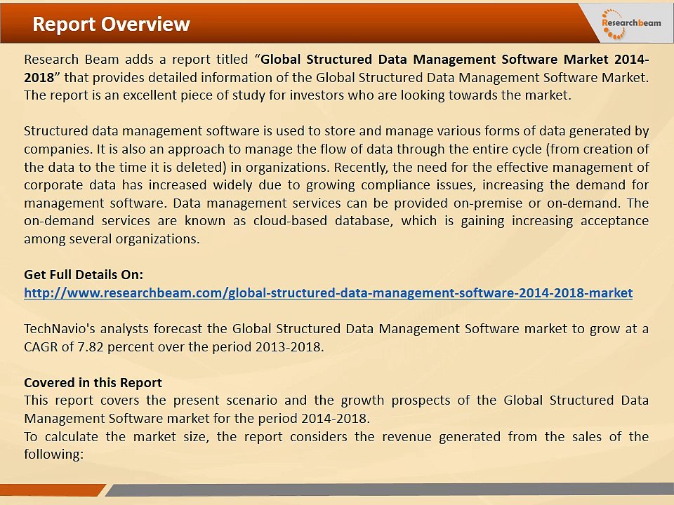 Global Structured Data Management Software Market Size, Share, Trends, Growth, Report and Forecast 2014-2018