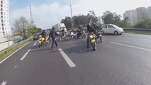 Des motards arrêtent la circulation pour sauver un chien perdu